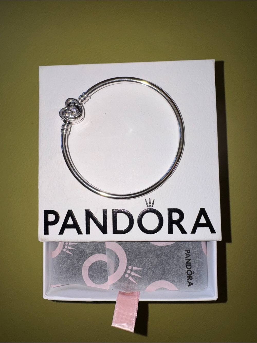 Pandora Silver Heart Clasp Bangle Bracelet - Silver